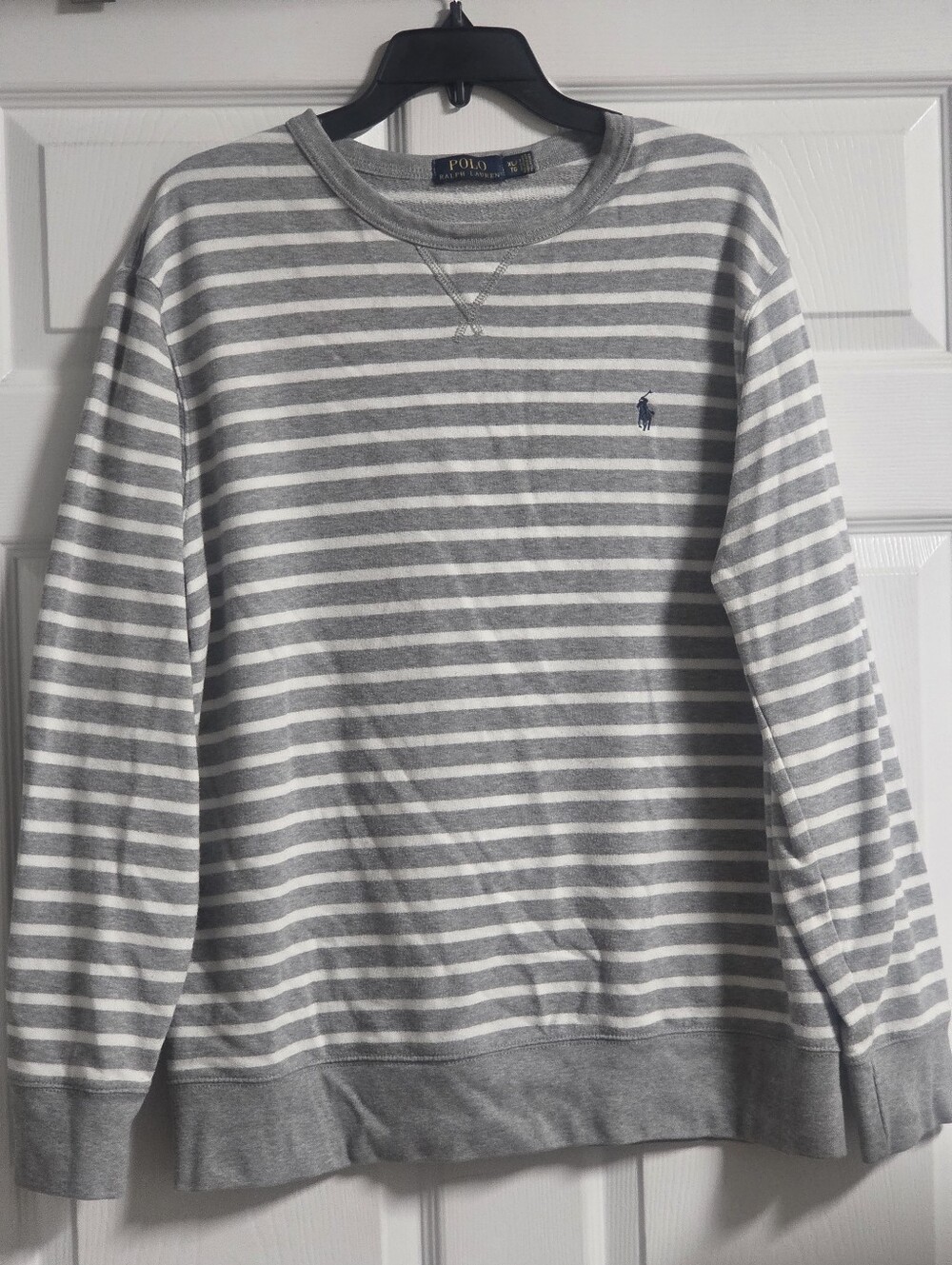 Polo by Ralph Lauren Vintage Gray & White Striped Crewneck Sweatshirt Size XL